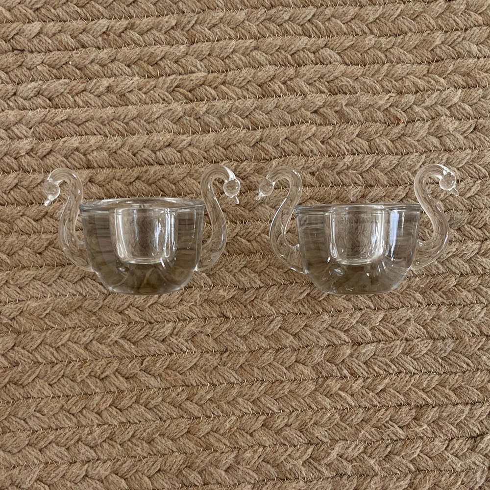 Pair of Clear Glass Vintage Swan Candle Holders - Perfect for Valentine's Day - Picture 2 of 15